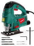 HYCHIKA Decoupeerzaag, 800W 3000 SPM elektrische decoupeerzaag met laser, Max zaagdiepte 110mm voor hout, 7 variabele snelheden, 0-3 Orbital Sets 6 bladen, afschuining: -45° tot 45°