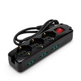 9-voudige stekkerdoos: 3 Schuko-stopcontacten + 6 twee-waardige stopcontacten 10/16 A. Kabel 1,5 m en schakelaar
