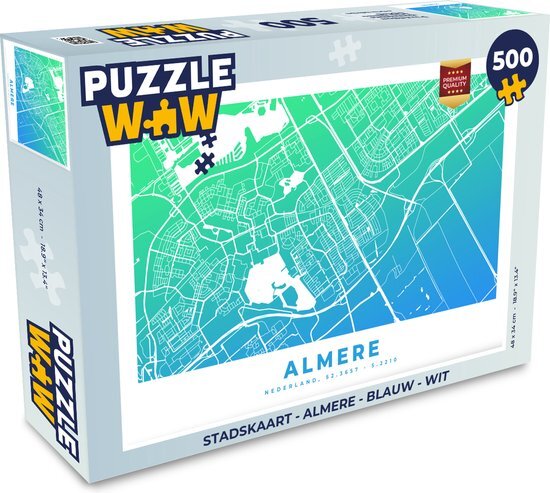 MuchoWow Puzzel Stadskaart - Almere - Blauw - Wit - Legpuzzel - Puzzel 500 stukjes - Plattegrond