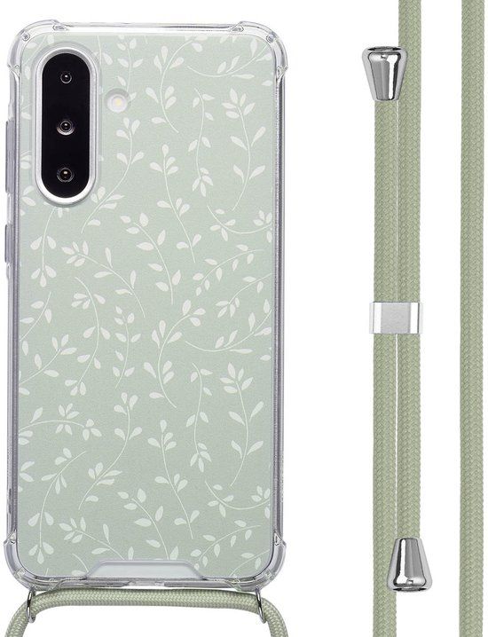 imoshion Hoesje - Geschikt voor Samsung Galaxy A36 - Design Hoesje met Koord - Smoke Green Flowers
