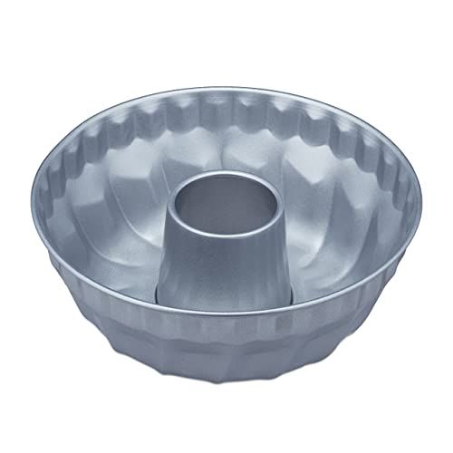 Relaxdays Gugelhupf Cake Tin, Marble Look, Ø 25 cm, Silver