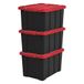 Iris Ohyama Boîtes de rangement, 50 litres, set de 3, rouge, grand, robuste, empilable, DDSKT-450