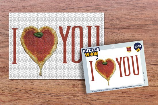 MuchoWow Puzzel Ik hou van je in rode letters en een pizza in de vorm van een hart - Legpuzzel - Puzzel 1000 stukjes volwassenen