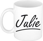 Bellatio Decorations Julie Naam koffiemok - beker - met sierlijke letters - wit