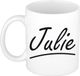 Bellatio Decorations Julie Naam koffiemok - beker - met sierlijke letters - wit
