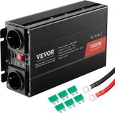 VEVOR Sinusomvormer, 1500W DC 12V AC 230V Stroomomvormer met 2 AC-aansluitingen 2 USB-poorten 1 Type-C-poort 6 Vervangende Zekeringen voor Kleine Huishoudelijke Apparaten zoals Smartphone-Laptops