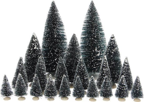 LuVille Kerstdorp Miniatuur Bristle Bomen - 21 Stuks - Groen