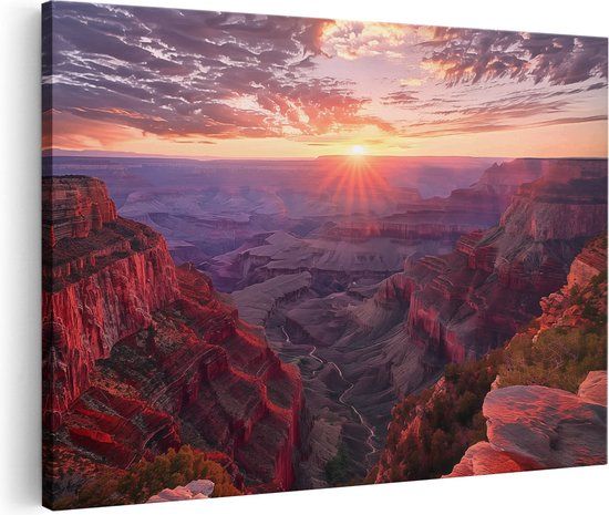 Artaza Canvas Schilderij De Zon gaat onder boven de Grand Canyon - 90x60 cm - Canvas Print