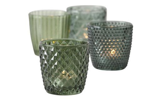 Boltze 1014420 Kandelaar - groen - glas - 7,5 x 7,5 x 7,5 cm