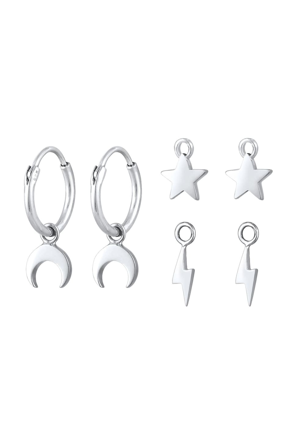 Elli Elli Elli Oorbellen Dames Hanger Set Astro Maan Ster Bliksem in 925 Sterling Zilver Verguld Oorringen