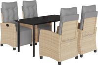 vidaXL 5-delige Tuinset met kussens poly rattan gemengd beige