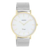 OOZOO Timepieces - Goudkleurige horloge met zilverkleurige metalen mesh armband - C20119