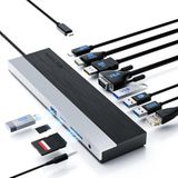USB-C WAVLINK USB-C dockingstation 3 monitoren met HDMI, DP, VGA, 100W PD, USB 3.0 & 2.0, RJ45, SD/TF-Slots, Audio/Microfoon, voor Lenovo/HP/Dell etc. - Grijs