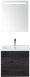 BES LED Vogue Badmeubelset 60 cm - Greeplijst in Kleur - Black Oak - Keramische Wastafel Wit 1 Kraangat met Sence Spiegel