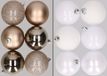 Merkloos / Sans marque Billiet - Vanlaere Kunststof kerstballen - 12x - champagne - wit - 8 cm - mat glans glitter - onbreekbaar - ophanglintjes