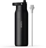 BRITA LARQ Essential drinkfles met rietje - Zwart - 1 liter - RVS waterfles
