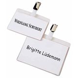 VELOFLEX - Naamkaartje VELOCARD 90 x 54 mm met broekclip | Transparant, verpakking van 25 stuks, van hard PVC, binnenafmetingen 90 x 54 mm, voor naamvermelding