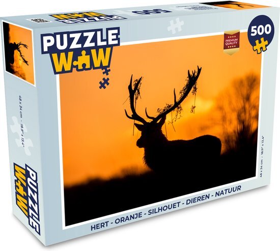 MuchoWow Puzzel Hert - Oranje - Silhouet - Dieren - Natuur - Legpuzzel - Puzzel 500 stukjes - Sinterklaas cadeautjes - Sinterklaas voor grote kinderen