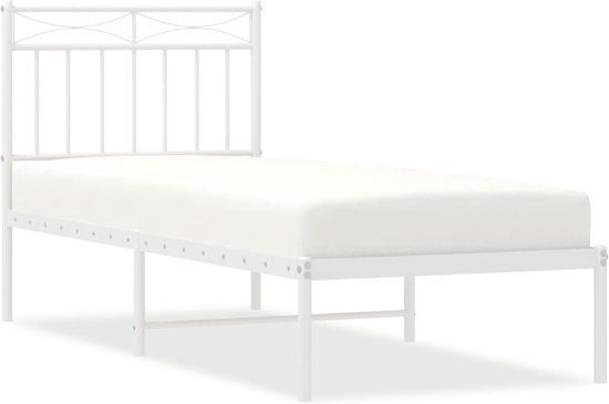 vidaXL Bedframe met hoofdbord metaal wit 75 x 190 cm