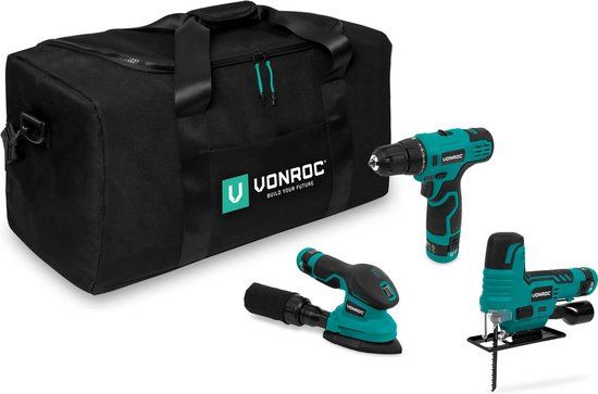 VONROC Gereedschap set 12V - Incl. 3 machines, 3 accu’s en toolbag