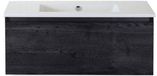 BES LED Frozen Badmeubelset 100 cm - Black Oak - Keramische Wastafel Wit Zonder Kraangat