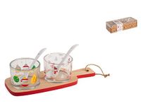 H&H Kerstset met 2 cups, glas, bamboesokkel, 22 x 8 cm