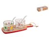 H&H Kerstset met 2 cups, glas, bamboesokkel, 22 x 8 cm