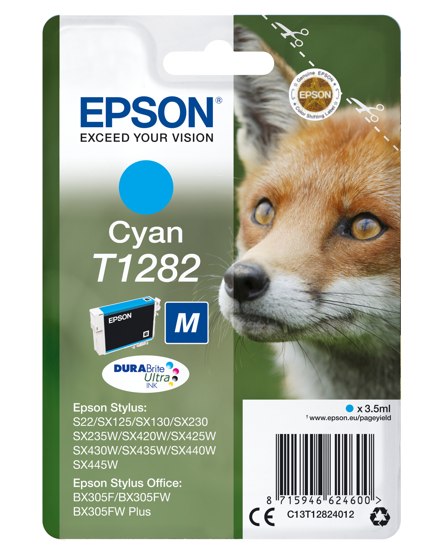 Epson Fox Singlepack Cyan T1282 DURABrite Ultra Ink single pack / cyaan