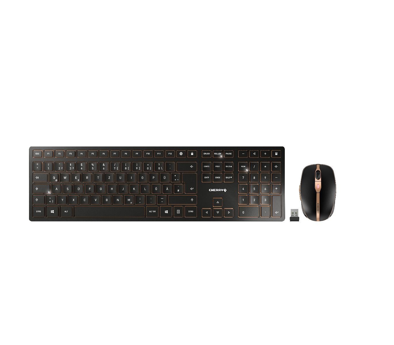 Cherry DW 9000 SLIM Draadloos Zwart, Brons Toetsenbord en Muis Combo