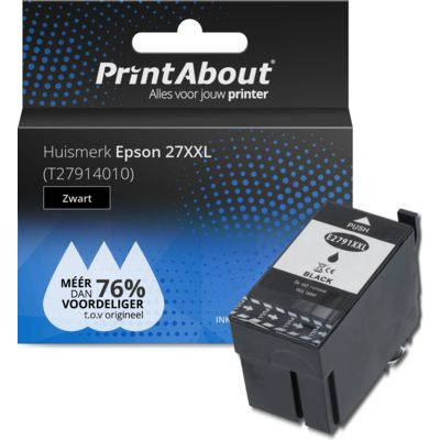 PrintAbout Huismerk Epson 27XXL (T27914010) Inktcartridge Zwart Hoge capaciteit