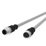METZ CONNECT M12 sensor-/actuatorkabel, A-gecodeerd, M12 stekker recht - M12 bus recht, grijs, 2 m