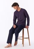 SCHIESSER Pyjama lang Heren Effen Aubergine 100% Katoen Maat 48