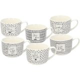 Tognana Mood Ontbijt Mokken, 450 cc, New Bone China, Zwart, 6 Stuk