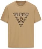 Guess T-shirt Miken CN Heren Katoen Ronde Hals Korte Mouw Regular Fit Logo Woestijnmodder Maat M
