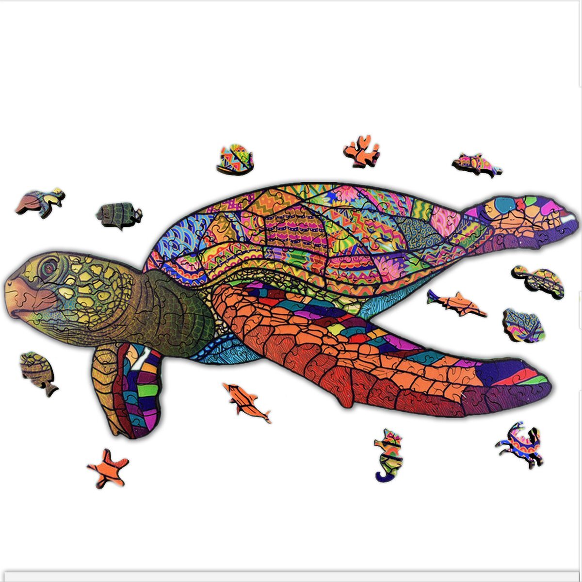 Acropaq Houten puzzel schildpad - 150 Stukjes, A4 formaat 210 x 297 mm, Puzzelstukjes in dierenvormen, Gemaakt van hoogwaardig hout - Houten puzzel volwassenen, Puzzel, Puzzel volwassenen, Kinderpuzzel