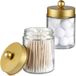 Apothecary Potten Set van 2 apothekerspotjes voor badkamer, opbergdoos voor aanrecht, mooie Qtip-dispenser van glas met deksel, voor wattenstaafjes, badzout, haarband (goud)
