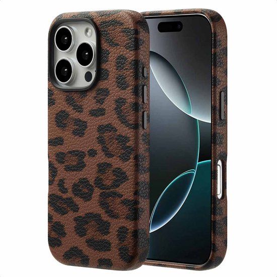 Selencia Sabi Backcover Panterprint met MagSafe voor de Apple iPhone 16 Pro - Mocha Brown