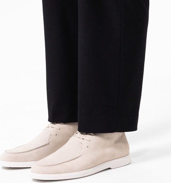 Manfield - Heren - Beige suède veterboots - Maat 42