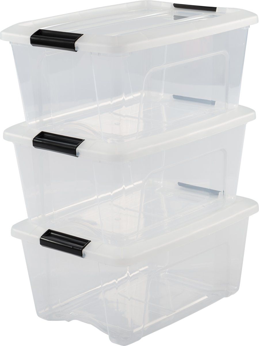 IRIS OHYAMA Topbox Opbergbox - 15L - 3 Stuks - Transparant/Zwart