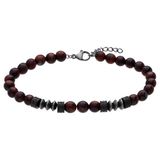 Lucardi - Heren Stainless Steel kralenarmband tijgeroog - Armband - Staal - Zilverkleurig - 20 cm