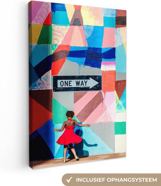 OneMillionCanvasses Canvas schilderij - Street art - Regenboog - Vrouw - Quotes - 90x140 cm