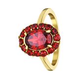 Lucardi Dames Stalen goldplated vintage ring met bloem rode zirkonia
