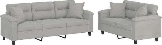 vidaXL 2-delige Loungeset met kussens microvezelstof lichtgrijs