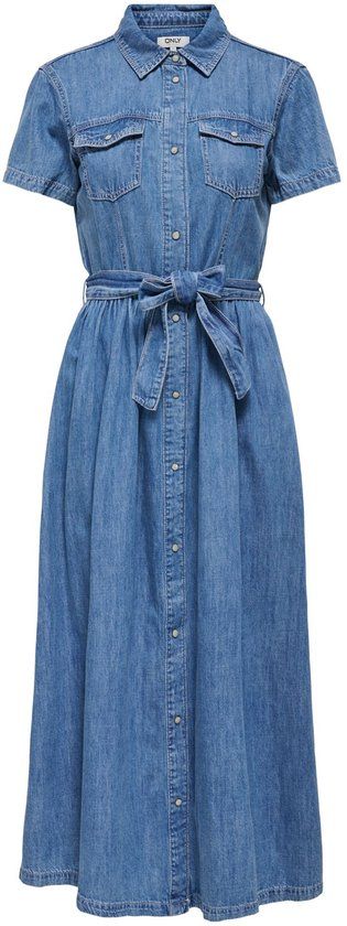 ONLY Meisjes Maxi jurk ONLNOEMI S/S BELT MAXI DRESS DNM AKM - Katoen - XS - Medium Blue Denim
