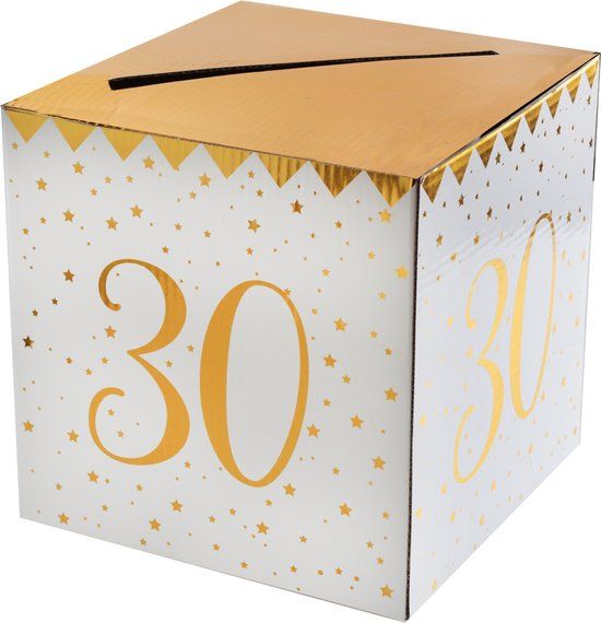 Santex Enveloppendoos - Verjaardag - 30 jaar - wit/goud - karton - 20 x 20 cm