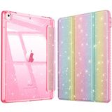 Fintie Glitterhoes voor iPad 10,2 inch 9/8/7 generatie (2021/2020/2019 model), transparante glitterbeschermhoes met penhouder, stootvaste glanzende achterkant en automatische slaap/waak, regenboog