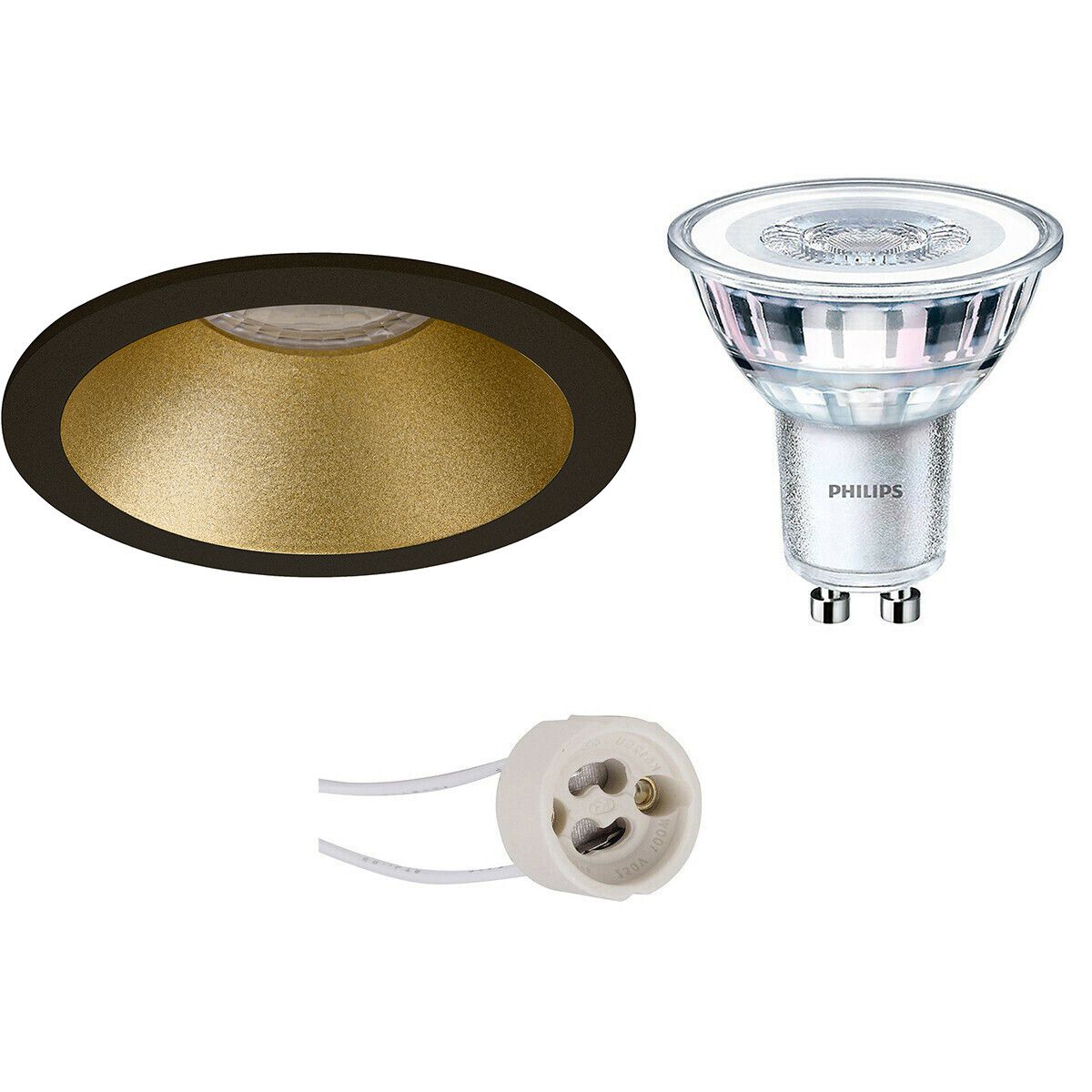 BES LED LED Spot Set - Pragmi Pollon Pro - GU10 - Inbouw Rond - Mat Zwart/Goud - 3.5W - 3000K