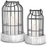 Livelab Moderne boerderij lantaarn decor, [Verfijnd] Rustieke Home Decor Lantaarns, Wire Metal Cloche Decoratieve Kaars Houder voor Uw Woonkamer, Open Haard Mantle, Badkamer Aanrecht, Eettafel