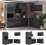 Vicco Keuken Fame-Line, Antraciet Hoogglans/Antraciet, 220 x 120 cm zonder werkblad