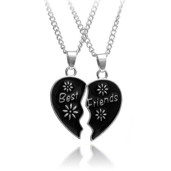 LGT JWLS LGT Jewels BFF Ketting Best Friends Hartje Zilverkleurig Zwart